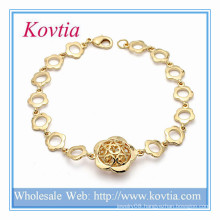 Indian gold kada designs flower chain link bracelet gold plated alloy jewelry brace